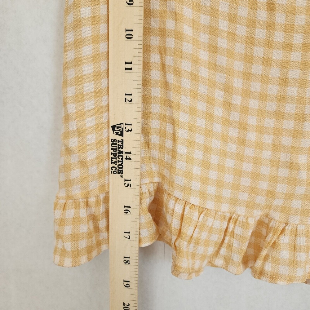 Yellow Gingham Ruffled Mini Skirt by Aubrey Size L Cottagecore Spring Preppy - Picture 11 of 11
